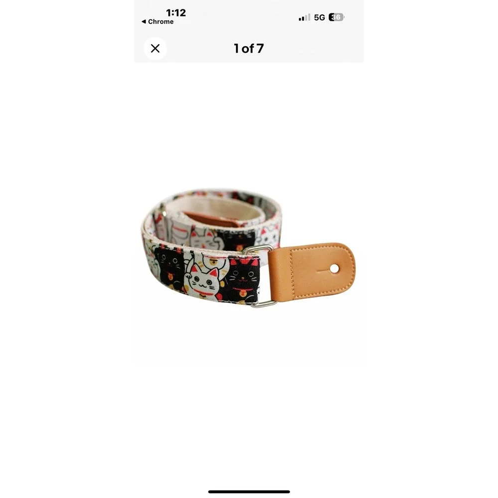 MUSIC FIRST‎ Original Design Fortune Cat Maneki Neko Canvas Leather Camera Strap